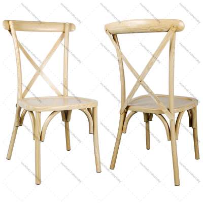 Manufacturer Wholesale Modern Wood Grain Stackable Metal Used Wedding Cafe Restaurant Cross Back Chair